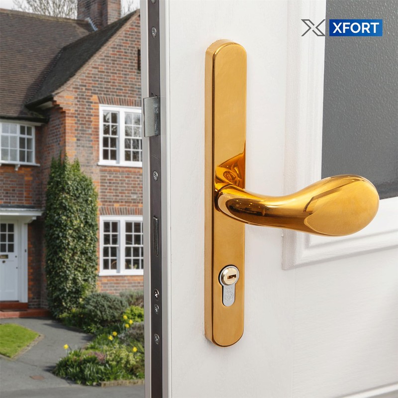 XFORT Uros Polished Brass Offset UPVC Door Handle, (PZ 62/92mm,