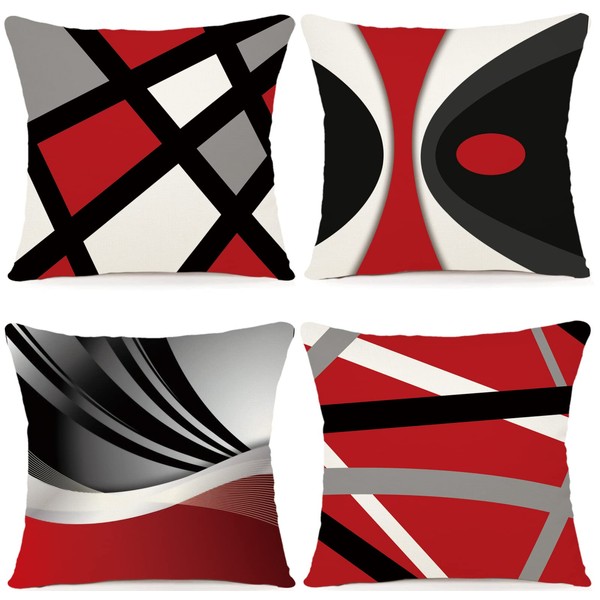 ZWJD Set of 4 Cushion Covers 45 x 45 cm Cushion Covers Home Decor Geometric Pattern Cotton Linen Decorative Cushion Covers for Sofa Cushions 45 x 45 cm-A017