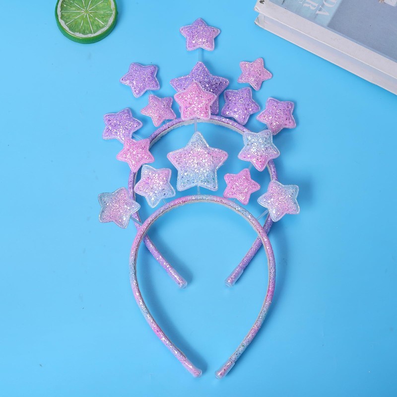 Fishdown Glitter Star Headband Set for Girls, Sparkling Pink and