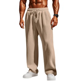 TRFIC Men's Casual Pants Elastic Waist Drawstring Sweatpants Pants Straight-Legs Trouser with Pockets Khaki