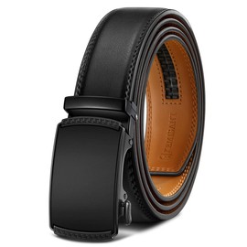 KEMISANT Men Belt Ratchet Click Belt Genuine Leather Adjustable For Men Golf Dress Casual Jeans 1 3/8-Cut For Fit(Black,34"-40" Waist Adjustable)