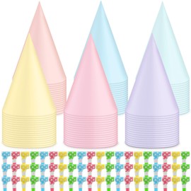 Sotiff 200 Pcs Pastel Birthday Party Hats and Noisemakers Sets 100 Rainbow Party Cone Hats 100 Metallic Macaron Blower Blowouts for Baby Shower Bridal Wedding Birthday Supplies