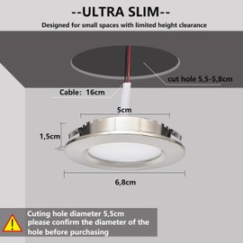 LED Recessed Spotlight, 230 V, 3 W, LED Spotlights, Flat Recessed Spotlights, Ceiling Spotlights, Hole 55-58 mm and 15 mm Flat, IP44 Ceiling Spotlights for Bathroom, Kitchen, Living Room, Set of 4