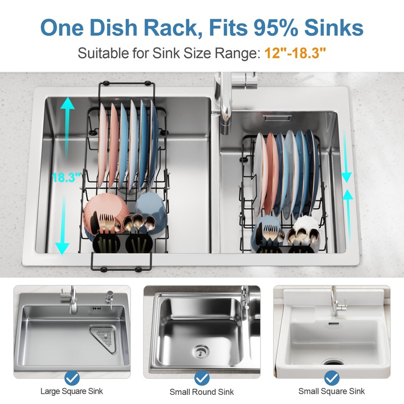 iSPECLE Sink Dish Drying Rack, Capacity Expandable Over Sink Dish