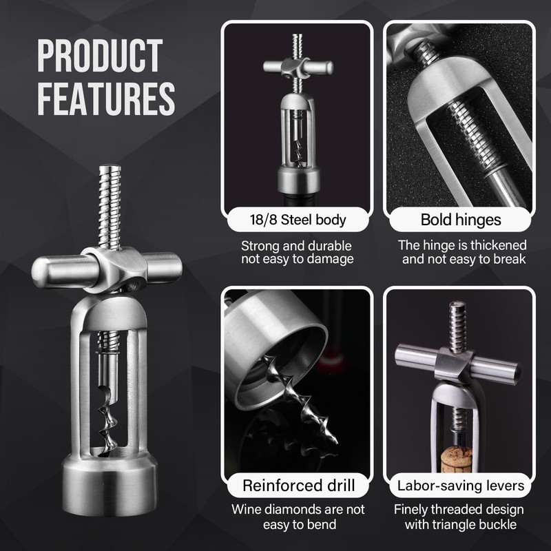 Drincarier screwpull-levers wine opener corkscrew self pulling corkscrew 18/8 stainless