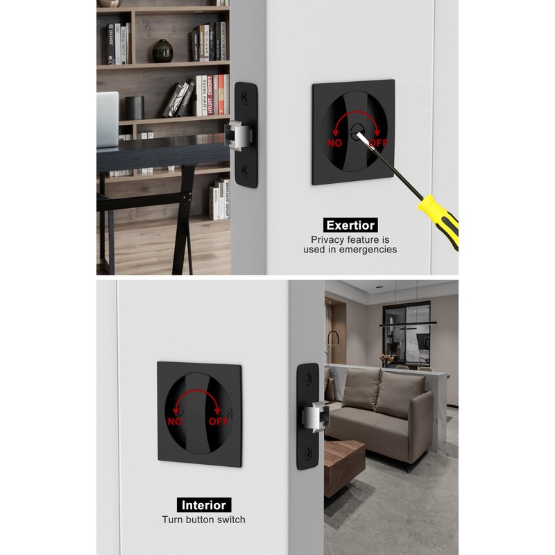 goldenwarm Matte Black Pocket Door Lock, Zinc Alloy Black Pocket