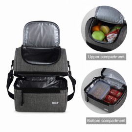 MIER Adult Lunch Box Insulated Lunch Bag Large Cooler Tote Bag for Men, Women, Double Deck Cooler (Grey, Large)