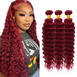 28 30 32 inch Wine Red Human Hair Bundles Burgundy Deep Wave Bundles 99J Deep Wave Human Hair Bundle Red Burgundy Color