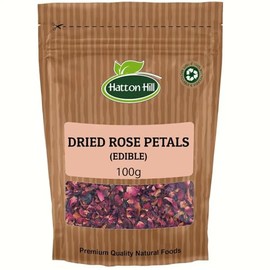 Dried Edible Rose Petals 100g by Hatton Hill | Pure, Red, Herbal Tea, Raw, DIY Body Care, Special Bath, Wedding Decoration and Potpourri, Perfect for Snack.