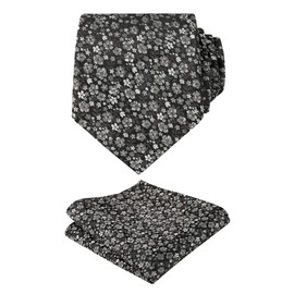Alizeal Mens Tie with Pocket Square Floral Wedding Party 8cm Colorful Classic Business Tie Set 142-Black+Grey One Size, 142 - Black + Grey, One size fits all