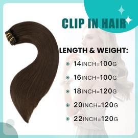 SURNEL Clip-In Hair Extensions Double Weft 45 cm 18 Inches Colour #2 Darkest Brown Clip-In Human Hair 6 Pieces 120 g Human Hair Extensions Straight Clip in Hair (#2-18 Inch)