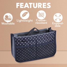 JJ PRIME - Handbag Organiser | Handbag Storage Pouch | Women's Handbag Organizer | Tote Bag Organizer (Dots, Black)