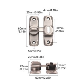Kisbeibi 90/180 Degree Sliding Door Lock, 2pcs Mini Size Screen Door Latch Barn Door Lock, Zinc Alloy Safety Angle Locking Latch for Garden, Bathroom, Outdoor, Garage, Window(Silver)