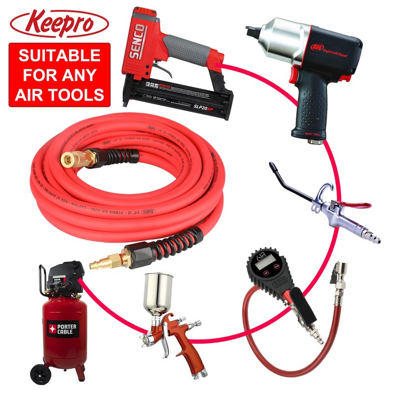 Keepro Hybrid Air Hose, Flexible Air Compressor Hose 3/8 Inch