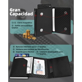 Cartera para Hombre con Bloqueo RFID, Tarjetero de Cuero con Soporte AirTag, Portafolios Desplegable para Tarjetas de Crédito con Compartimento para Billetes/Efectivo y Ventana de Identificación