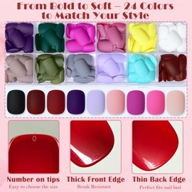 AddFavor Press on Nails Short Square Fake Nails, 576pcs 24 Colors Round Square Press on Nails Full Cover Acrylic Nail Press ons, Matte False Nail Tips for Girls Teens Glue on Nail