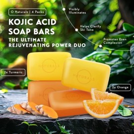 O Naturals Kojic Acid Soap, Turmeric & Orange + Exfoliating Net, 100% Natural, 4 Pack