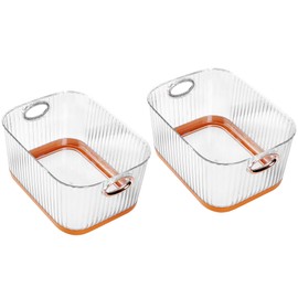 VECELO Refrigerator Organizers Containers, Durable PET Clear Storage Bins, Space Saving, Clear View, Contain Spill, Clear Organizer for Kitchen, Laundry, Closet, Set of 2