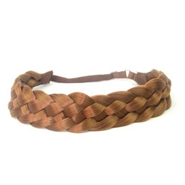 BOBIYA 5 Strands Synthetic Hair Braided Headband Classic Chunky Wide Plaited Braids Headband Elastic Stretch Braid Headband for Women Girl (Sunset Brown)