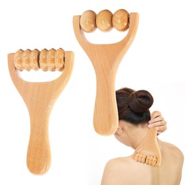 Riisoyu 2 Stück Massageroller Holz, Massage Roller mit Griff Rückenmuskel-Roller Manuelle Holztherapie-Massagewerkzeuge aus Holz faszienrolle holz für Nacken Beine RüCken KöRper