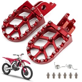 RKV86 Dirt Bike Foot Pegs with Springs, Aluminum CNC, Pedals Rests for CR125/250 02-07, CRF150R 07-19, CRF250R 04-19, CRF250X 04-19, CRF450R 02-19, CRF450RX 17-19, CRF450X 05-19 (Red)
