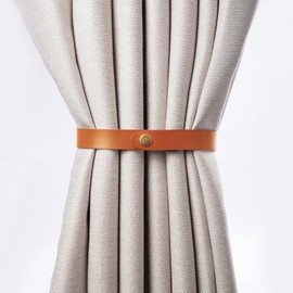 PU Leather Curtain Tie Backs, Ring Clips Window Treatment Holdbacks Buckle for Window Draperies of Home Hotel Curtain Holders, Rope Decoration Creative Curtain Ties Modern Minimalist Set of 2 (Brown)