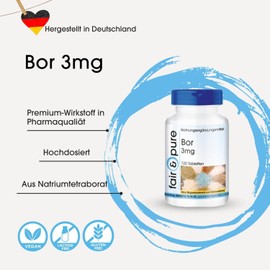 Boron 3mg (boron) as sodium tetraborate, vegan, trace element, without magnesium stearate, 120 boron tablets