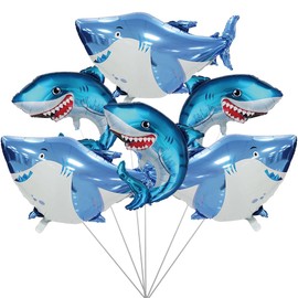 SUNSK 6 Pack Blue Aluminium Shark Balloons, Ocean Theme Party Decoration for Children, Self Sealing, Unisex-Kids, Birthday