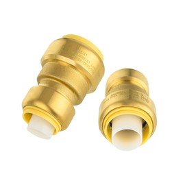 (2 Pack) Foskan 1" x 3/4" Reducing Coupling,Brass Push Fit Fittings, Push-to-Connect Coupler for Pex, Copper, CPVC Pipes,Includes Removal Clip