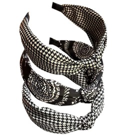 3 x Women's Wide Hair Bands, Non-Slip Fabric Hair Bands, Elastic Twist Headband, Wide Bow Knot Headwrap, Alice Hair Bands for Women, UK (CrossTartan)