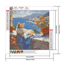 SHEGZHUC Diamond Painting Cat on Balcony 30 x 30 cm Diamond Painting Animals Diamond Painting Flowers Mosaic Diamond Painting Art Embroidery Cross Stitch Pictures Gift Wall Decoration