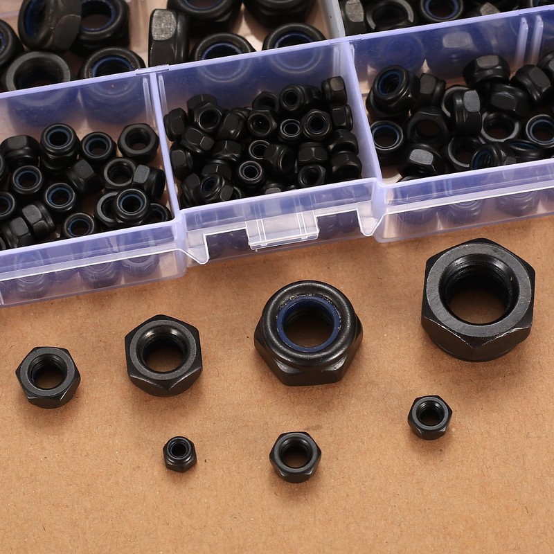 qxayxa 220 Pcs Nylon Lock Nuts, Hex Lock Nut Assortment