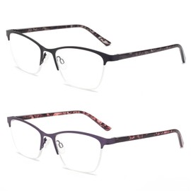 ESAVIA Half Frame Metal Reading Glasses for Women,Oprah's Cat Eye Square Computer Readers with Spring Hinge Frame UV400 Protection (Black + Purple, 2.25, multiplier_x)
