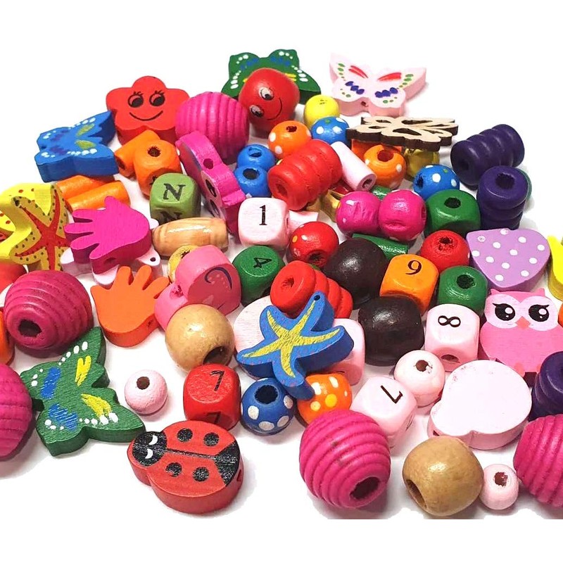 85 Pieces Wooden Beads Set, Mixed Motifs and Colours, Bead