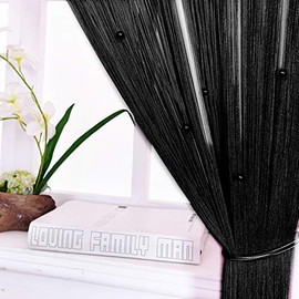HSYLYM String Curtains Spaghetti Door Beads Light Weight Colourful Dense Bead Curtains for Doors,Black,90x245cm