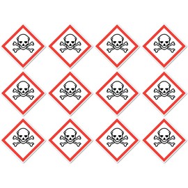 Poisonous, Danger Symbol UN/GHS Hazard Pictogram - Stickers 2.5cm - Pack of 12