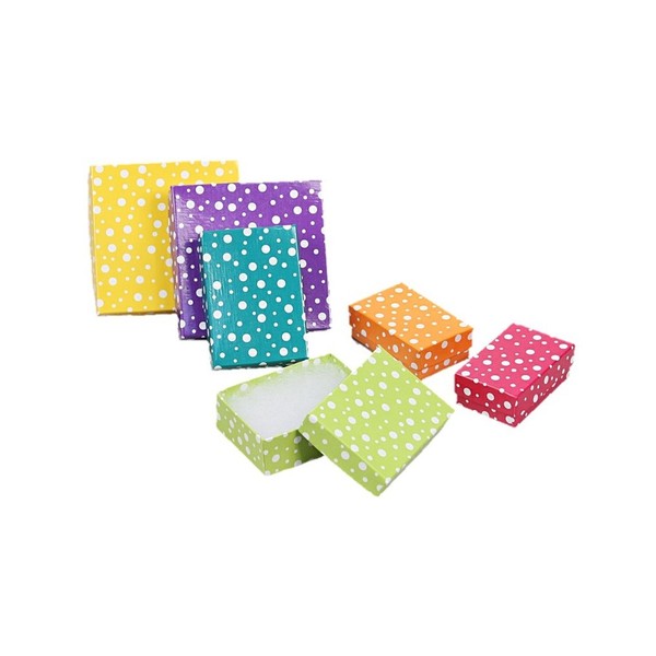 888 Display USA, Inc - 100 Qty Multi Color Polka Dot Jewelry Gift Packaging Cotton Filled Assorted Boxes - 2 5/8 x 1 1/2 x 1
