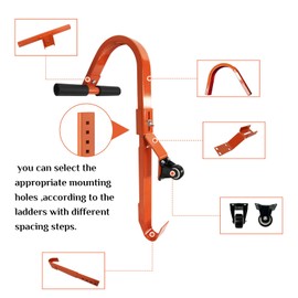 Roof Ladder Hook, 2 Pack Ladder Stabilizer, Heavy Duty Steel 500 Lbs Weight Ratin, Rubber Grip T-Bar for Damage Prevention,Roof Ridge Extension with Wheel for Safe and Easy Access,Orange