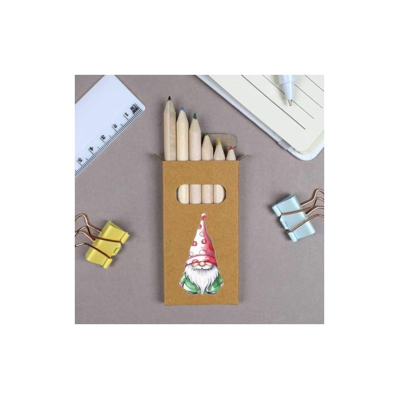 Azeeda 6 x 'Christmas Gnome' Short 85mm Pencils/Coloured Pencil Set
