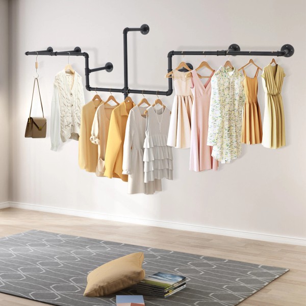 Unbranded Wall Mounted Garment Rack Industrial Pipe Clothes Hanging Bar