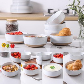 Hasense 30 OZ Cereal Bowls Set of 6, Stoneware Soup Bowls for Kitchen, 6 Inch Ceramic Bowls Microwave and Dishwasher Safe for Rice, Oatmeal, Noodle, Ramen, Salad, Fruit and Pasta, White