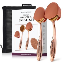 Mothercould Premium Sunscreen Brush Set Kids & Baby Sunblock Applicator with Metal Handles, Travel Bag, 2 Brushes, 2 Caps, & Cleaning Mat Mess-Free Su