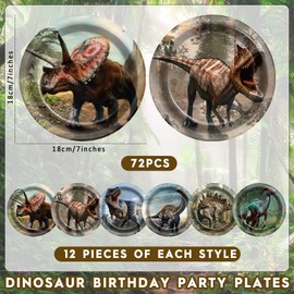 Naozinebi 72PCS Dinosaur Birthday Plates Dinosaur Party Supplies Dino World Tableware Tropical Jungle Plates Disposable Paper Plate Dessert Plates for Boys Girls Kids Baby Shower Favors 6.7 * 6.7inch