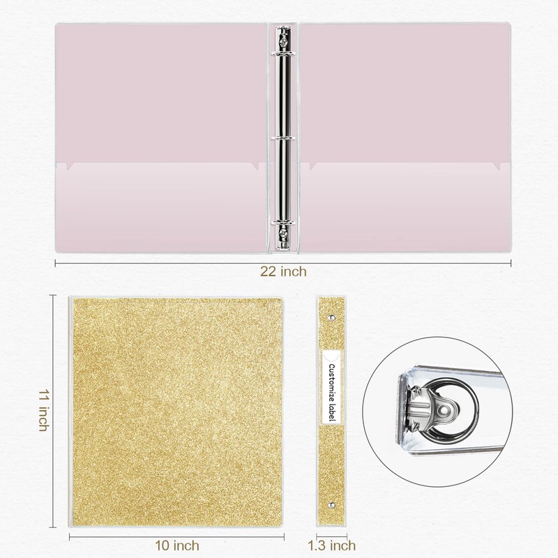 EYROZILL 3 Ring Binders 1 Inch Round Rings Binder Gold