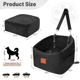Dog Car Seat for Small Medium Dogs, Memory Foam Booster Car Seat for Dogs up to 35 lbs, Elevated Pet Car Seat, Travel Safety Bed with Washable Removable Cover and Storage Pockets(Black)