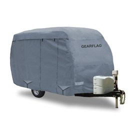GEARFLAG Fiberglass Travel Trailer Camper Cover Fits 8-10ft - Multi-Layers, Scratch-Proof, Zippered Side Panels, Reinforced Windproof Straps, Anti-UV, Water-Resistance