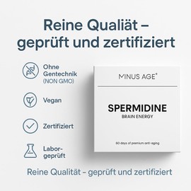 Minus Age Spermidine – 60 Kapseln – 6 mg Spermidin pro Tagesdosis – Unterstützung der Zellregeneration & Autophagie – 2 Monate Vorrat – Vegan – Hergestellt in der EU