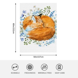 HGOD DESIGNS Sleeping Fox Fleece Throw Ultra Soft Cozy Blooming Decorative Flannel Blanket for Home Couch Bed Chair Travel 130x150cm