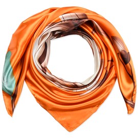 corciova 35 x 35 Women Square Silk Hair Scarf Headscarf Dark Orange Lotu Curly Headband Tie Sleeping at Night Fashion Bandana