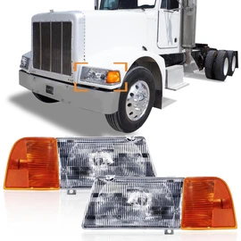 Headlight with Corner Lamp fit for Peterbilt 385/377 Trucks Halogen Headlights Headlamp Assembly Pair Left Driver and Right Passenger Side